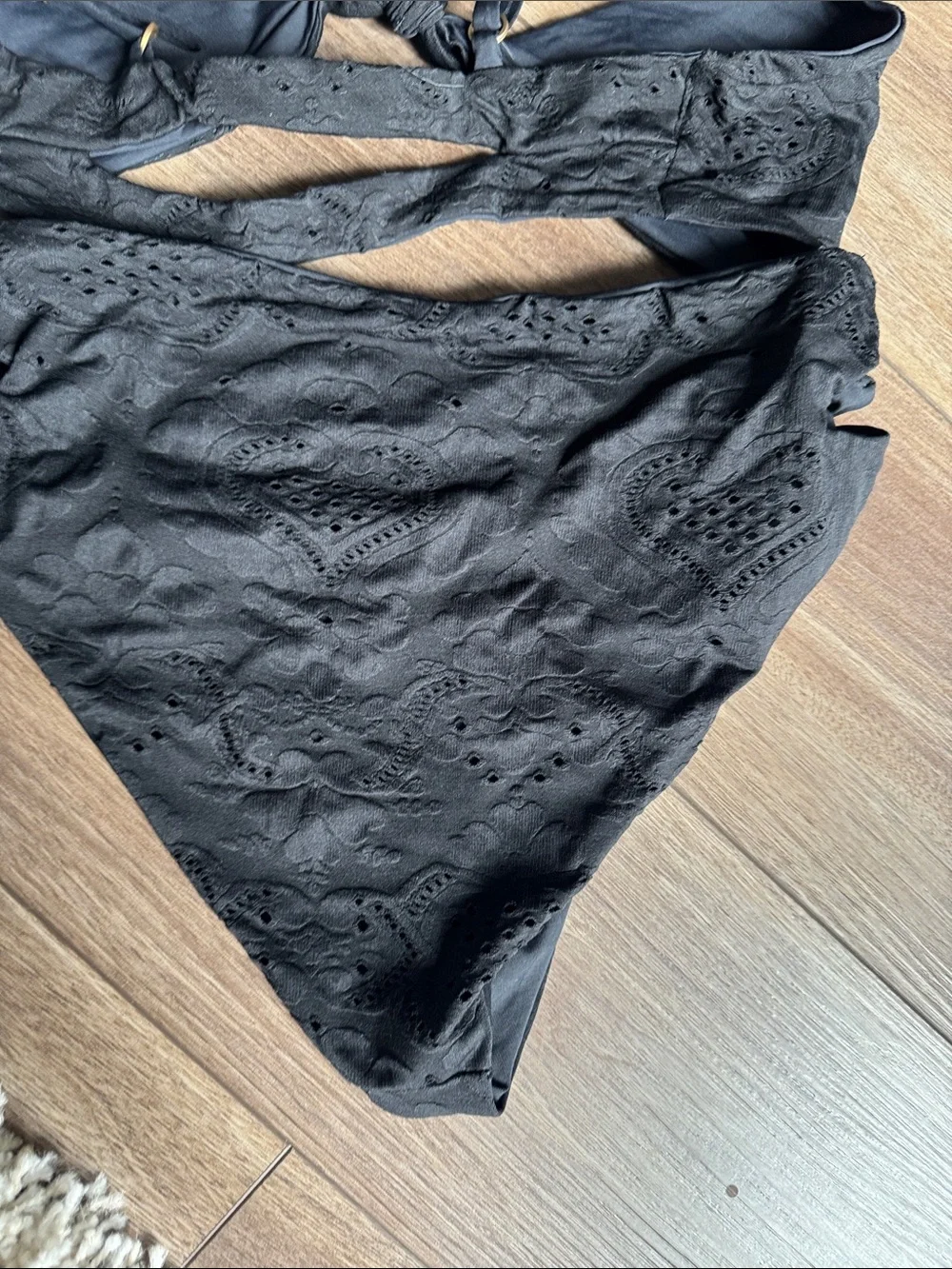 l*space Black Embroidered Tie Bikini Set